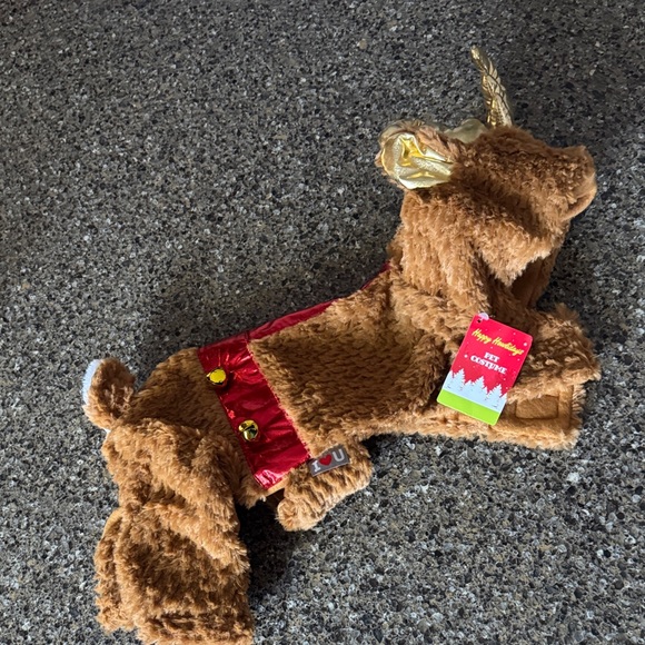 NEW Brown Reindeer Dog Christmas Costume with Gold Bells & Red Accents - size S - Picture 1 of 7
